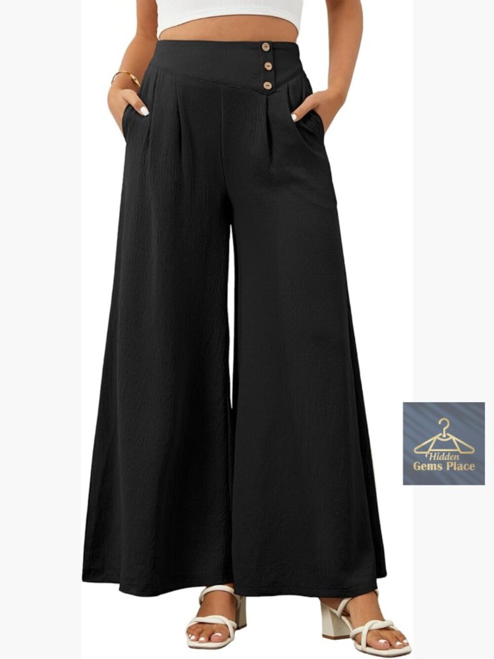 High Waisted Wide Leg Palazzo Pants Elastic Casual Trousers Beach Vacation